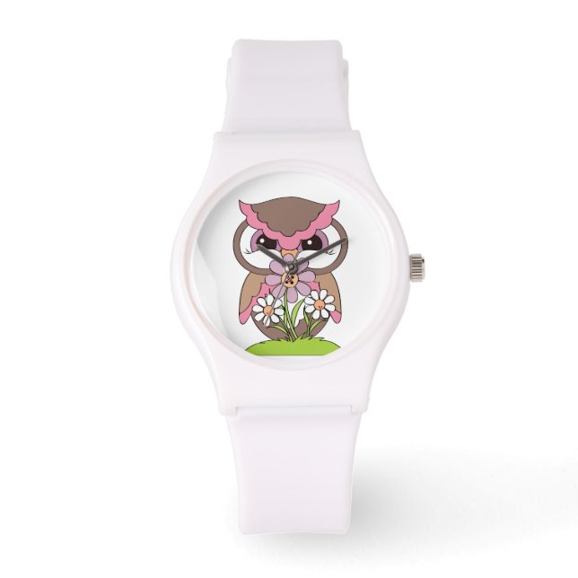 Cute Pink Hoot Owl Watch (Front)
