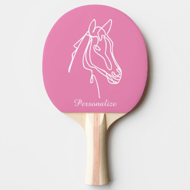 Cute pink horse personalised name table tennis ping pong paddle (Front)