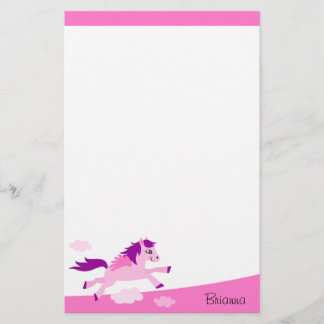 Cute pink horse with wings personalised name stationery
