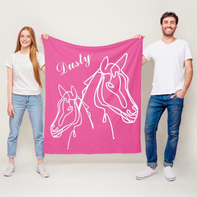 Cute pink horses drawing fleece blanket for girls (In Situ)