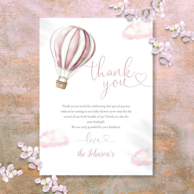 Cute Pink Hot Air Balloon Baby Shower Thank You Card (Cute Pink Hot Air Balloon Baby Shower Thank You Card)