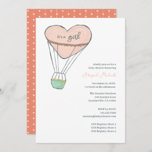 Cute Pink Hot Air Balloon It's A Girl Baby Shower Invitation