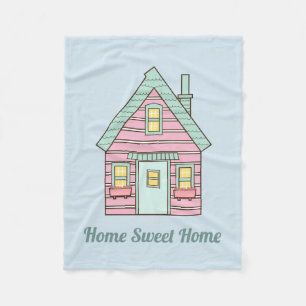 Cute Pink House Home Sweet Home Fleece Blanket