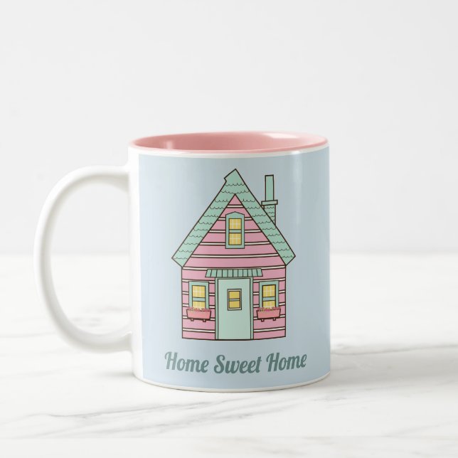 Cute Pink House Home Sweet Home Two-Tone Coffee Mug (Left)