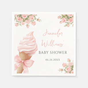 Cute Pink Ice Cream Cone Bow Baby Girl Shower Napkin
