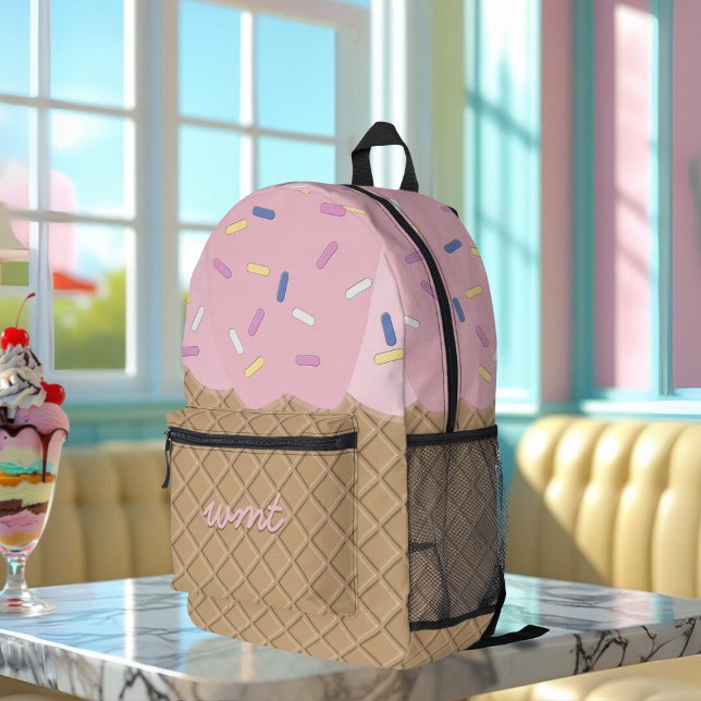 Cute Pink Ice Cream Cone Monogram Printed Backpack (Sweet enough to eat! )