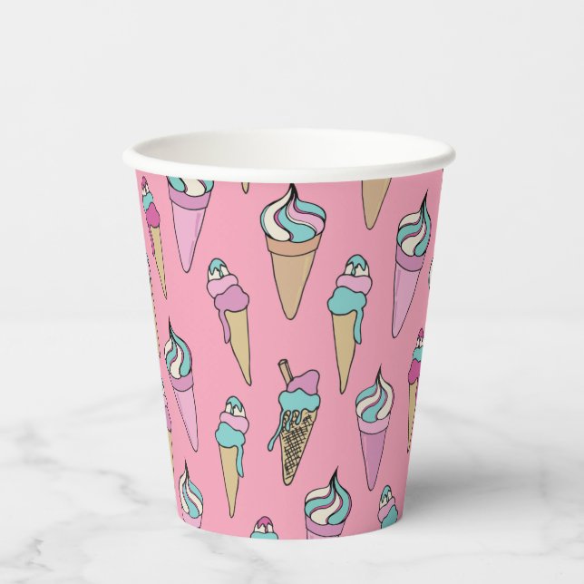 Cute Pink Ice Cream Cone Party Paper Cups (Front)