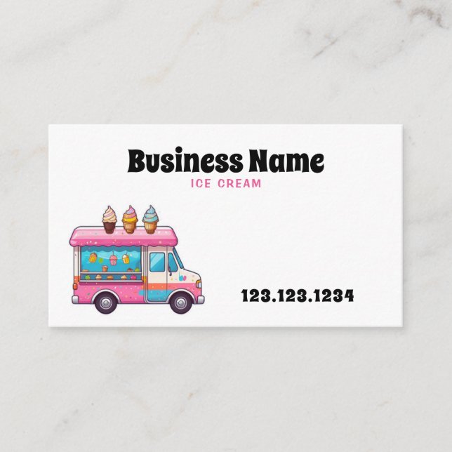 Cute Pink Ice Cream Truck Illustration Business Card (Front)
