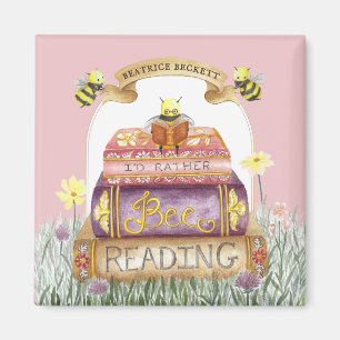 Cute Pink I'd Rather Bee Reading Book Lover Magnet
