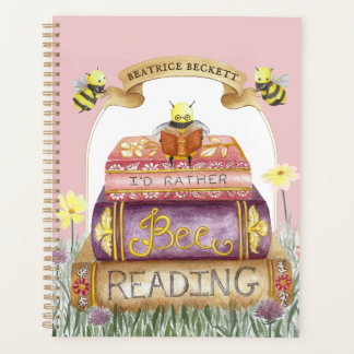Cute Pink I'd Rather Bee Reading Book Lover Planner