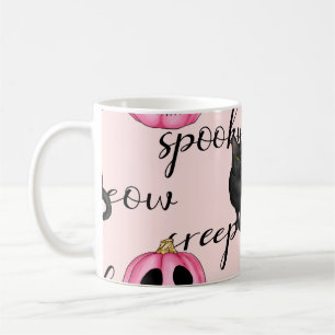 Cute Pink Jack-o'-Lantern and Black Cat Pattern Coffee Mug