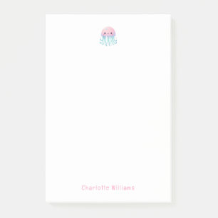 Cute Pink Jellyfish Custom Kids Name Post-it Notes