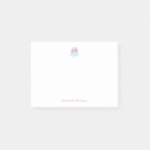 Cute Pink Jellyfish Custom Kids Name Post-it Notes