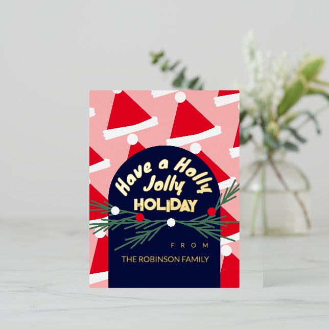 Cute Pink Jolly Holiday Christmas Greeting (Standing Front)