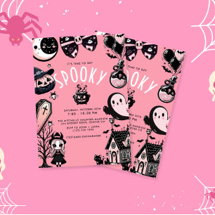 Cute Pink Kawai Spooky Time Halloween Party Invitation