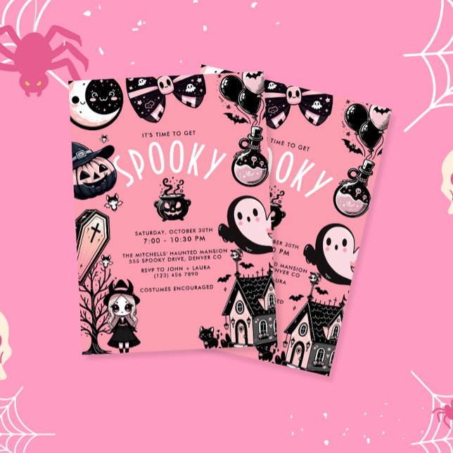 Cute Pink Kawai Spooky Time Halloween Party Invitation (Creator Uploaded)
