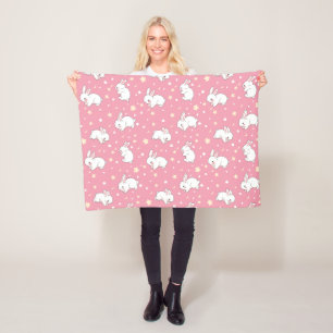 Cute Pink Kawaii Bunny Doodle Fleece Blanket