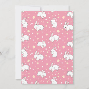 Cute Pink Kawaii Bunny Doodle Holiday Card
