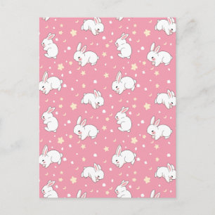 Cute Pink Kawaii Bunny Doodle Holiday Postcard