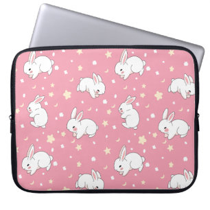 Cute Pink Kawaii Bunny Doodle Laptop Sleeve