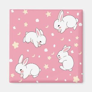 Cute Pink Kawaii Bunny Doodle Magnet