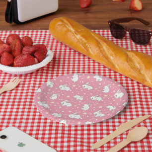 Cute Pink Kawaii Bunny Doodle Paper Plate