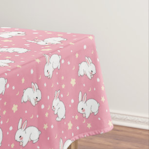 Cute Pink Kawaii Bunny Doodle Tablecloth