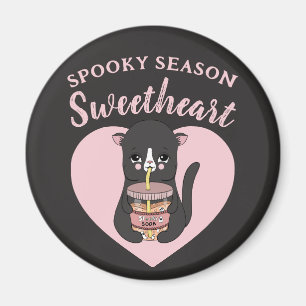Cute Pink Kawaii Cat Spooky Season Sweetheart Magnet
