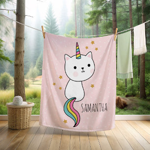 Cute Pink Kawaii Catcorn Illustration Fleece Blanket