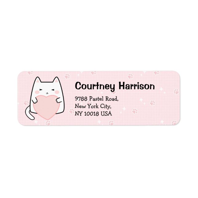 Cute Pink Kawaii Cats Sparkle Return Address Label (Front)