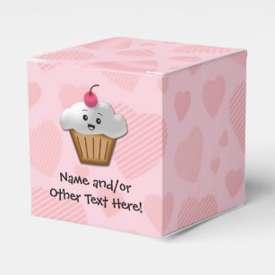 Cute Pink Kawaii Happy Face Cupcake Girls Favour Box