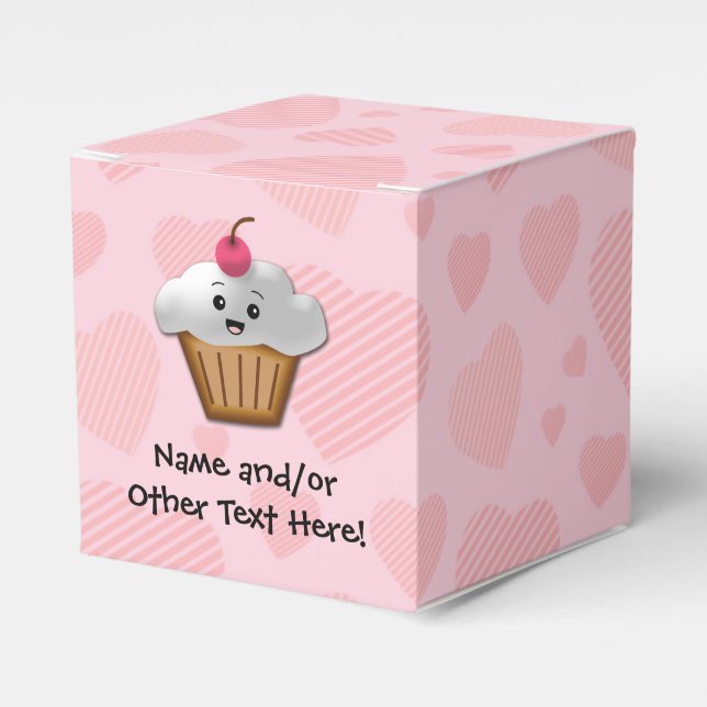 Cute Pink Kawaii Happy Face Cupcake Girls Favour Box (Front Side)