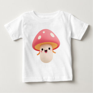 Cute Pink Kawaii Mushroom – Smiling Kids Baby T-Shirt