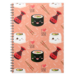 Cute pink Kawaii Sushi pattern  Notebook