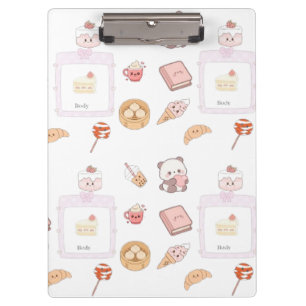 Cute Pink Kawaii Sweet Treats Dessert Design Clipboard