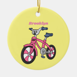 Cute pink kids bicycle cartoon illustration ceramic ornament