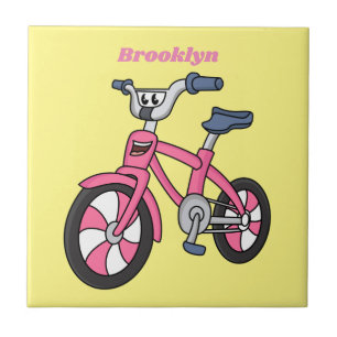 Cute pink kids bicycle cartoon illustration ceramic tile