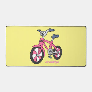 Cute pink kids bicycle cartoon illustration desk mat