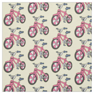 Cute pink kids bicycle cartoon illustration fabric