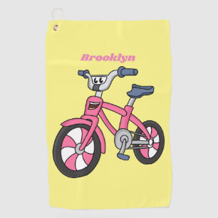 Cute pink kids bicycle cartoon illustration golf towel