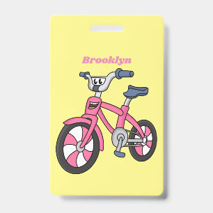 Cute pink kids bicycle cartoon illustration ID badge