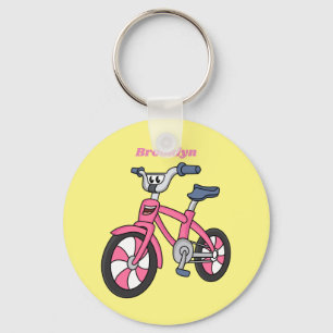 Cute pink kids bicycle cartoon illustration key ring