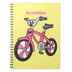 Cute pink kids bicycle cartoon illustration notebook