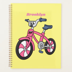 Cute pink kids bicycle cartoon illustration planner