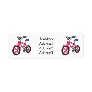Cute pink kids bicycle cartoon illustration return address label