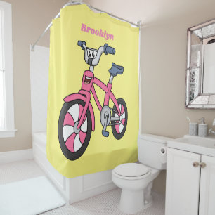 Cute pink kids bicycle cartoon illustration shower curtain