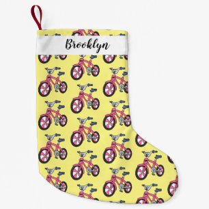 Cute pink kids bicycle cartoon illustration small christmas stocking