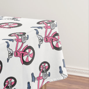Cute pink kids bicycle cartoon illustration tablecloth