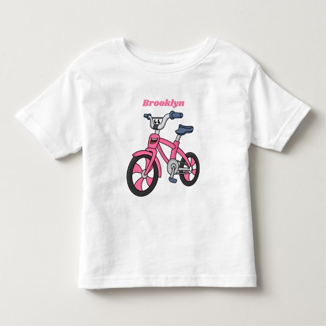 Cute pink kids bicycle cartoon illustration toddler T-Shirt (Front)