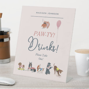 Cute Pink Kids Birthday Party Dogs Girl Pedestal Sign